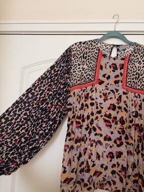 Leopard-Print Peasant Blouse in Multicolor